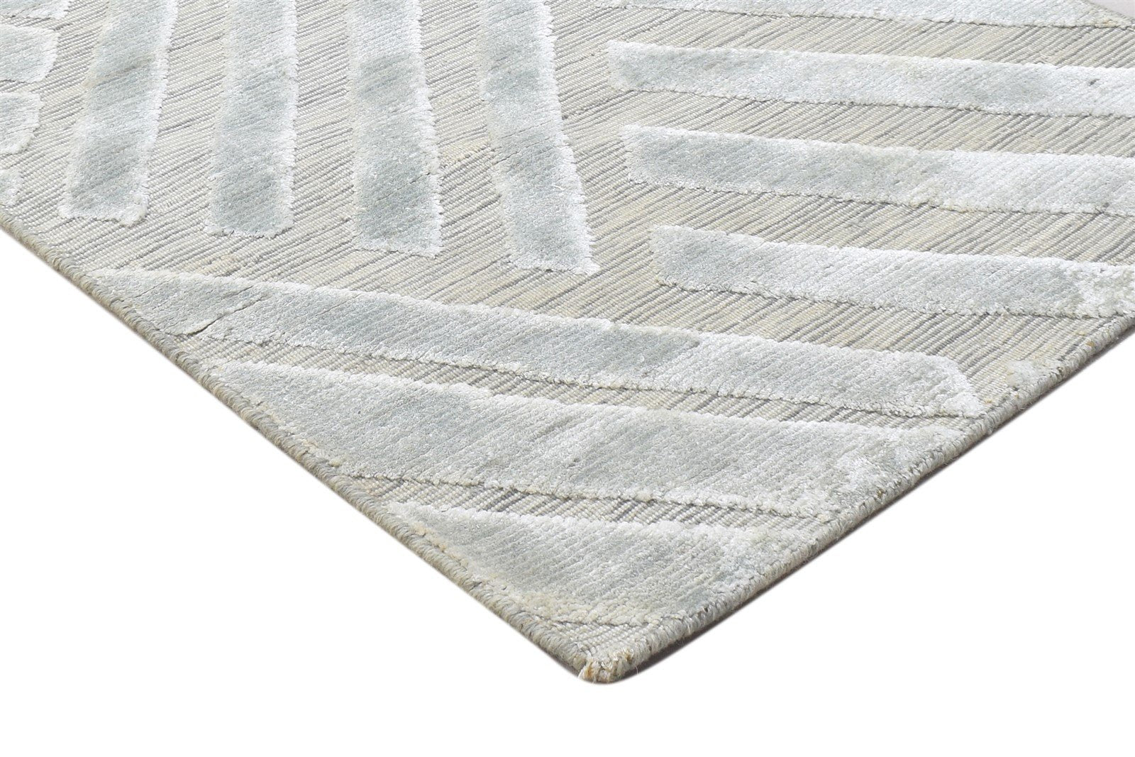 Silver Wool Silk Rug 2X8 Modern Jacquard Loom Scandinavian Geometric Small 7864148131989