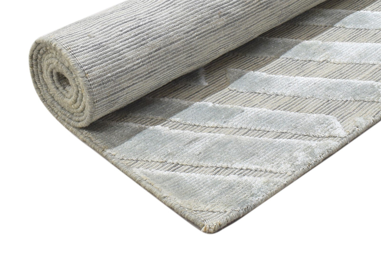 Silver Wool Silk Rug 2X8 Modern Jacquard Loom Scandinavian Geometric Small 7864148131989