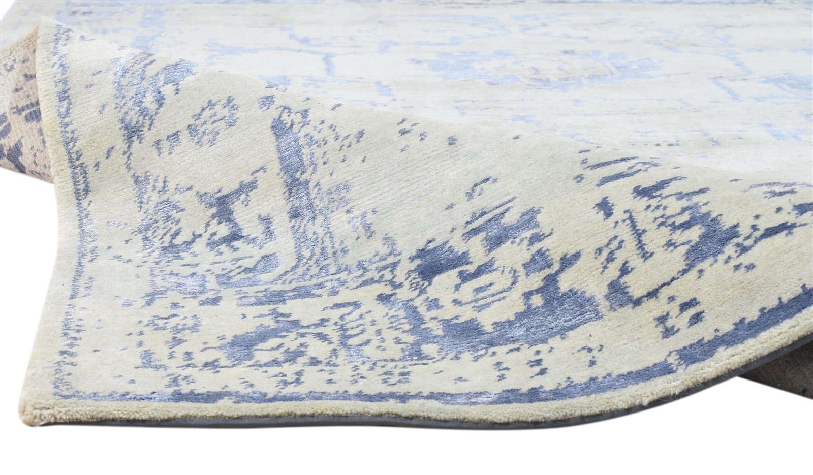 Silver Wool / Silk Rug 5X7 Modern Hand Knotted Oushak Distressed Room Size 7864082759829