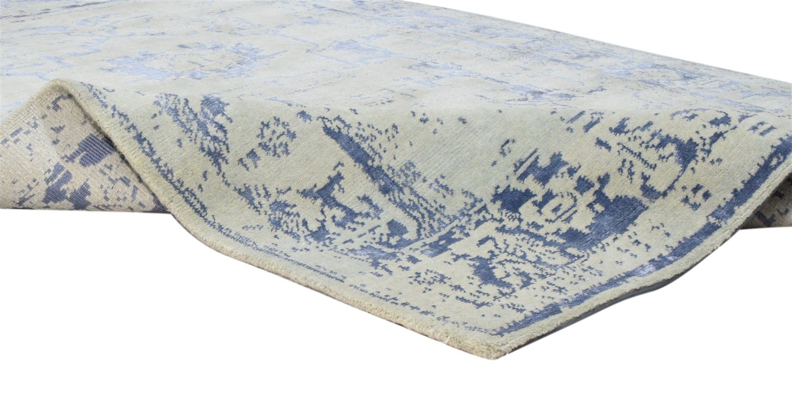 Silver Wool / Silk Rug 5X7 Modern Hand Knotted Oushak Distressed Room Size 7864082759829