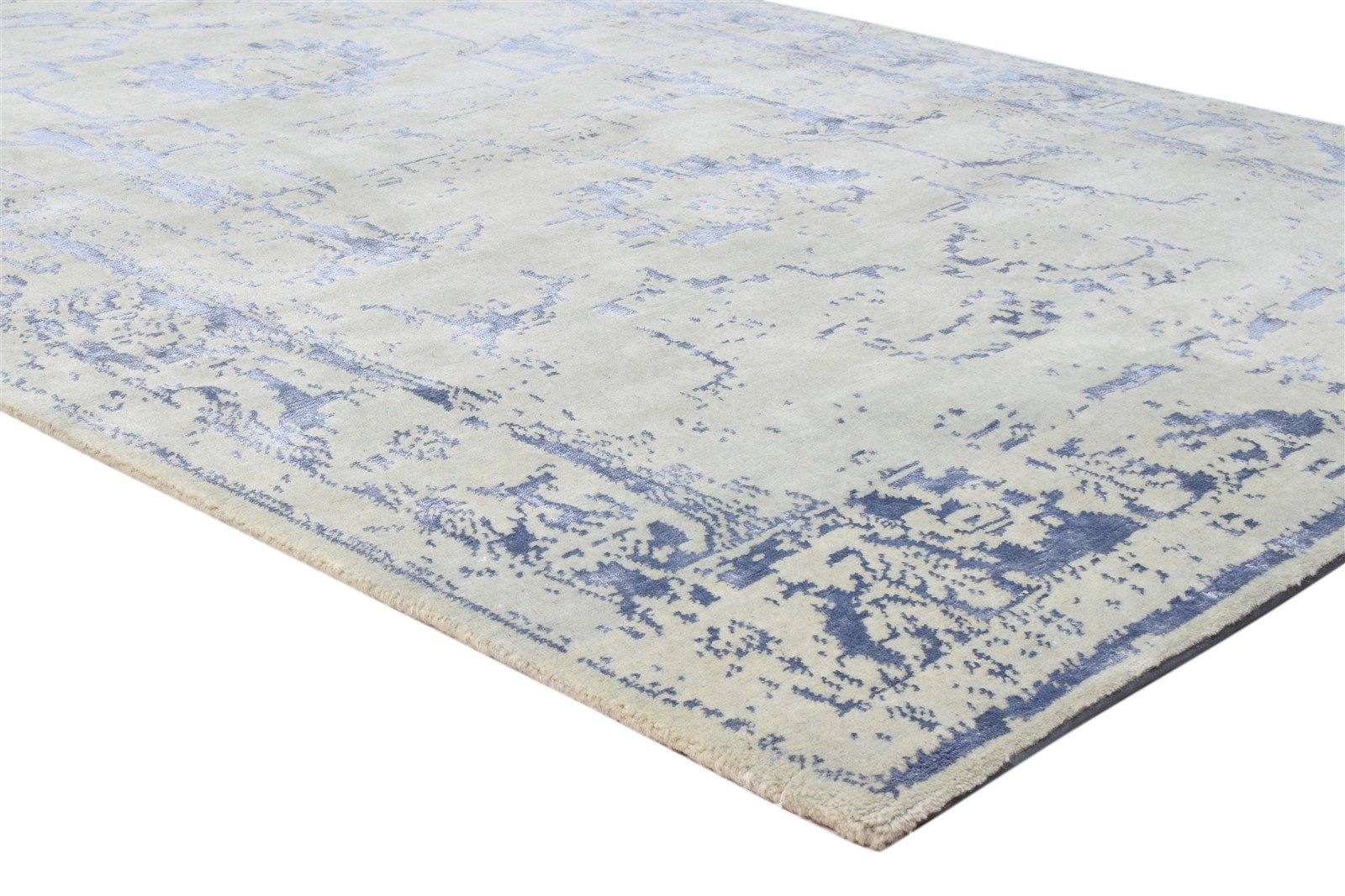 Silver Wool / Silk Rug 5X7 Modern Hand Knotted Oushak Distressed Room Size 7864082759829