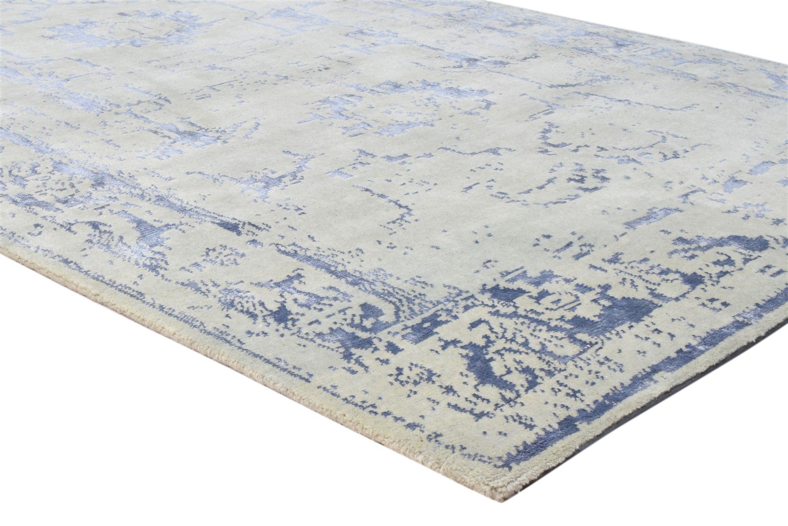 Silver Wool / Silk Rug 5X7 Modern Hand Knotted Oushak Distressed Room Size 7864082759829