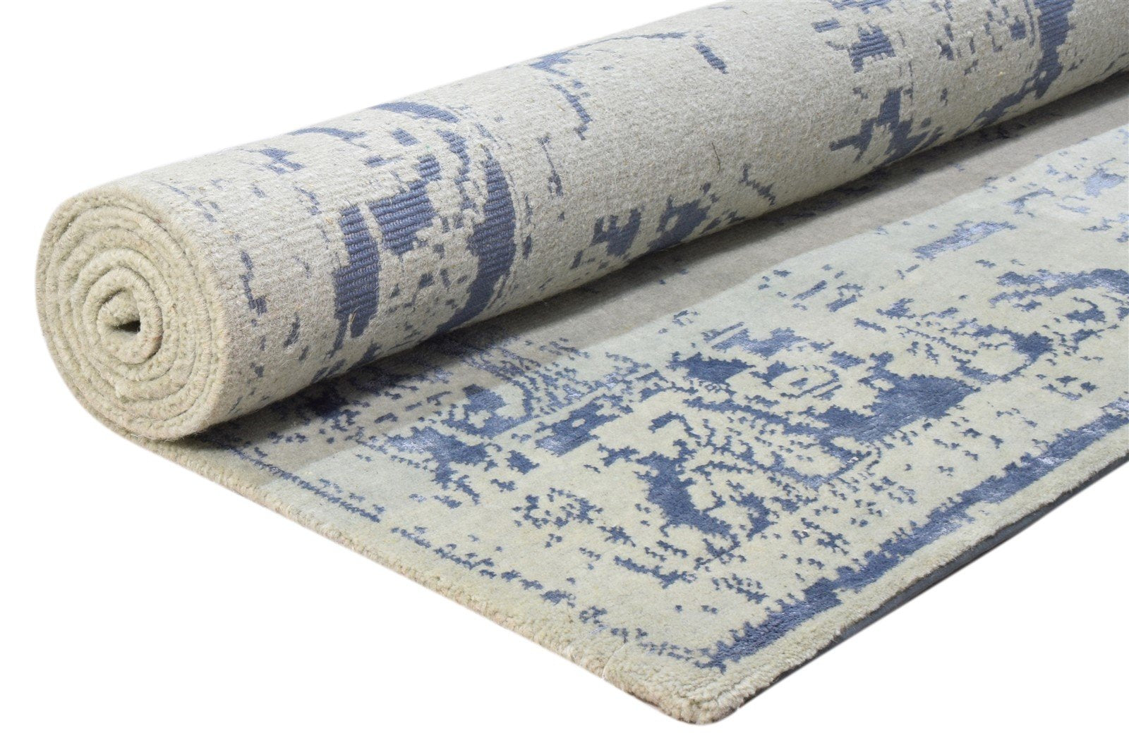 Silver Wool / Silk Rug 5X7 Modern Hand Knotted Oushak Distressed Room Size 7864082759829