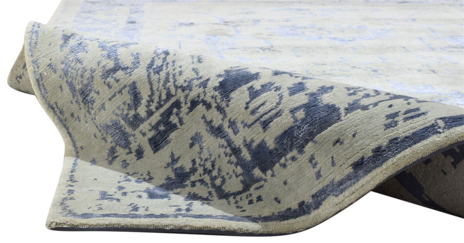 Silver Wool / Silk Rug 5X7 Modern Hand Knotted Oushak Distressed Room Size 7864083021973