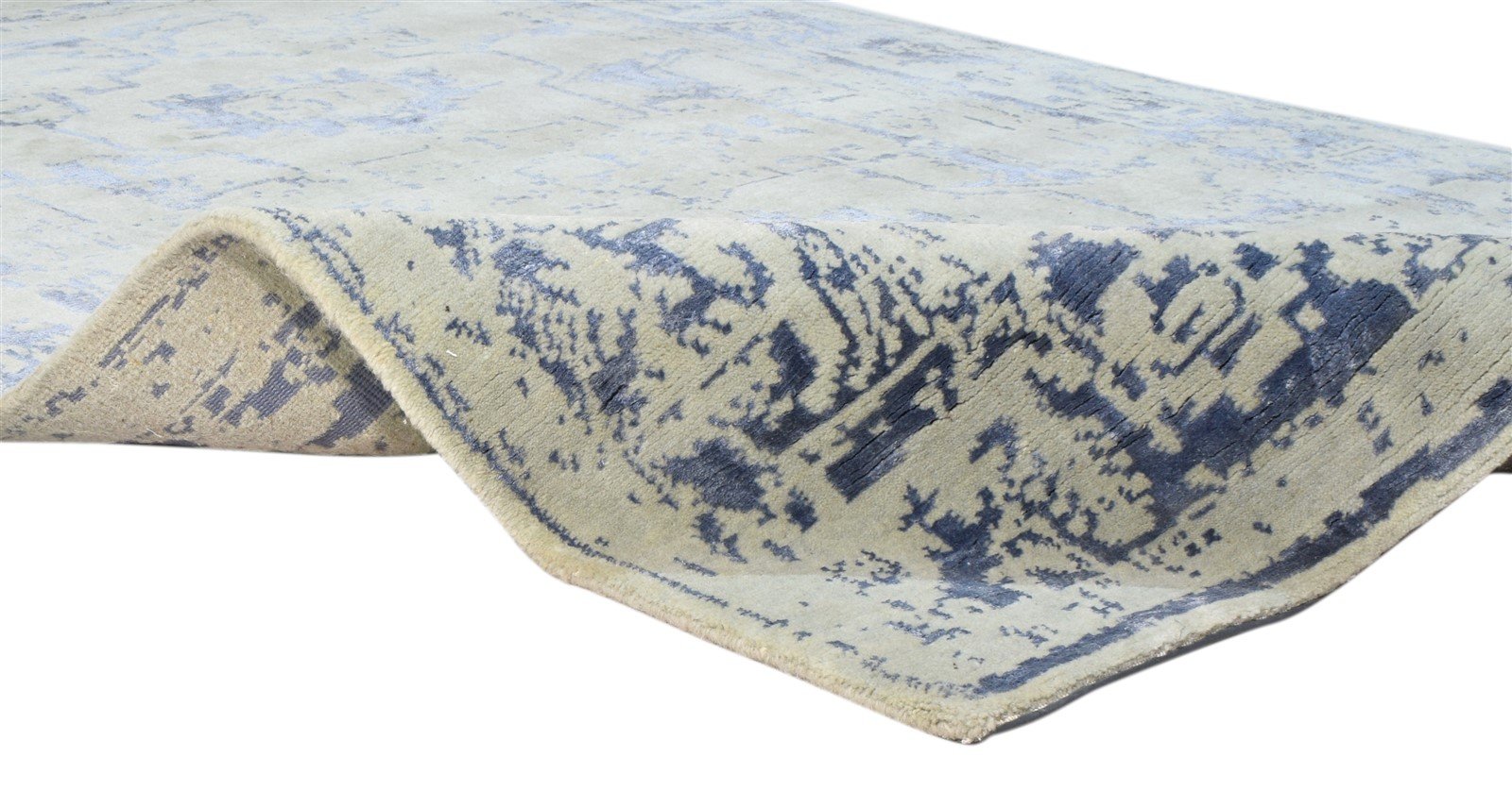 Silver Wool / Silk Rug 5X7 Modern Hand Knotted Oushak Distressed Room Size 7864083021973