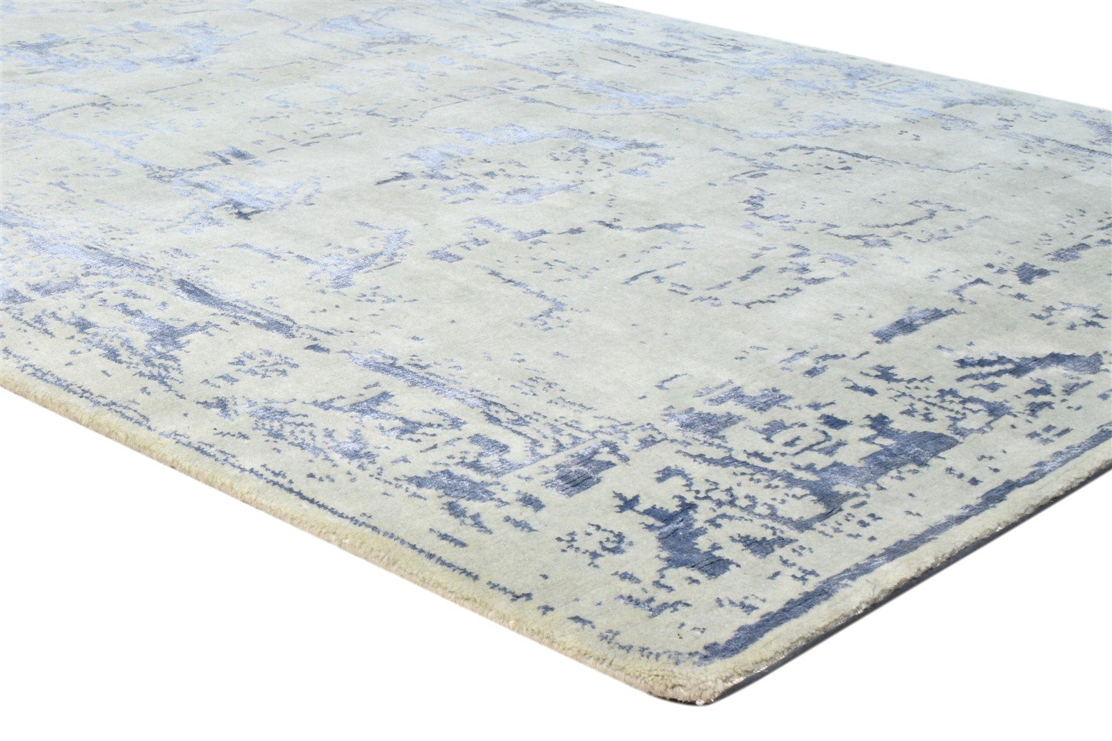 Silver Wool / Silk Rug 5X7 Modern Hand Knotted Oushak Distressed Room Size 7864083021973
