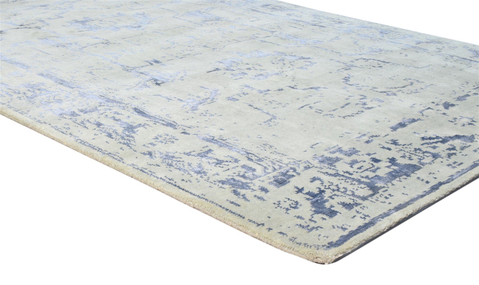 Silver Wool / Silk Rug 5X7 Modern Hand Knotted Oushak Distressed Room Size 7864083021973