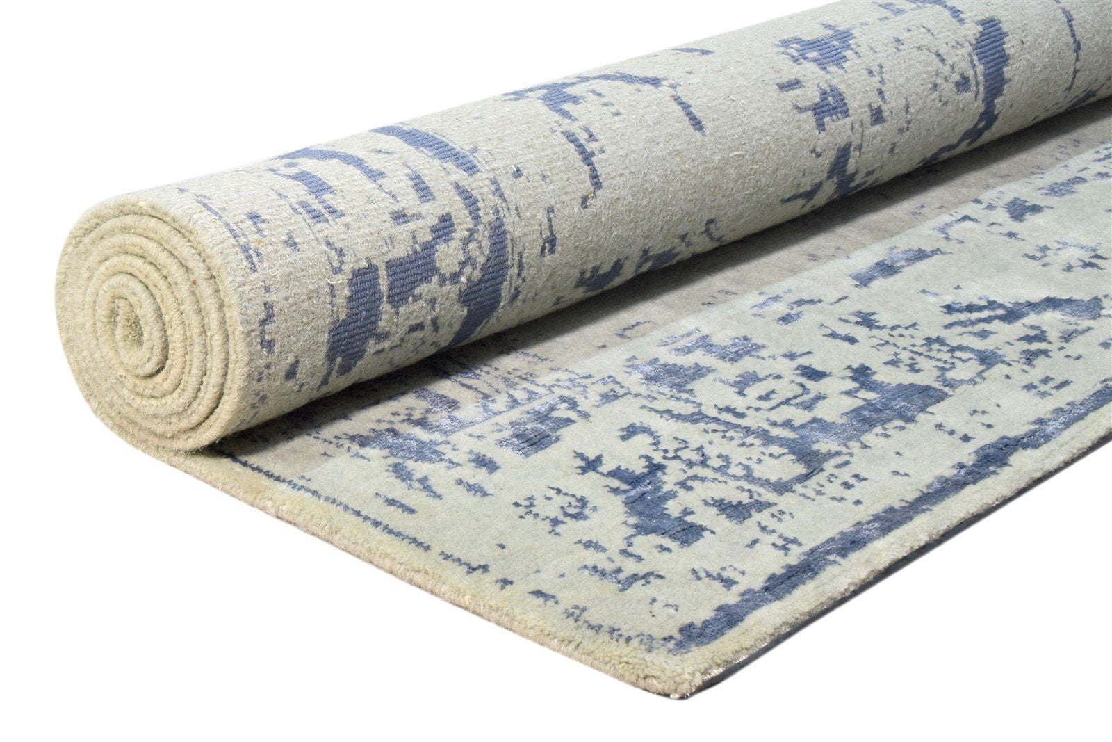 Silver Wool / Silk Rug 5X7 Modern Hand Knotted Oushak Distressed Room Size 7864083021973