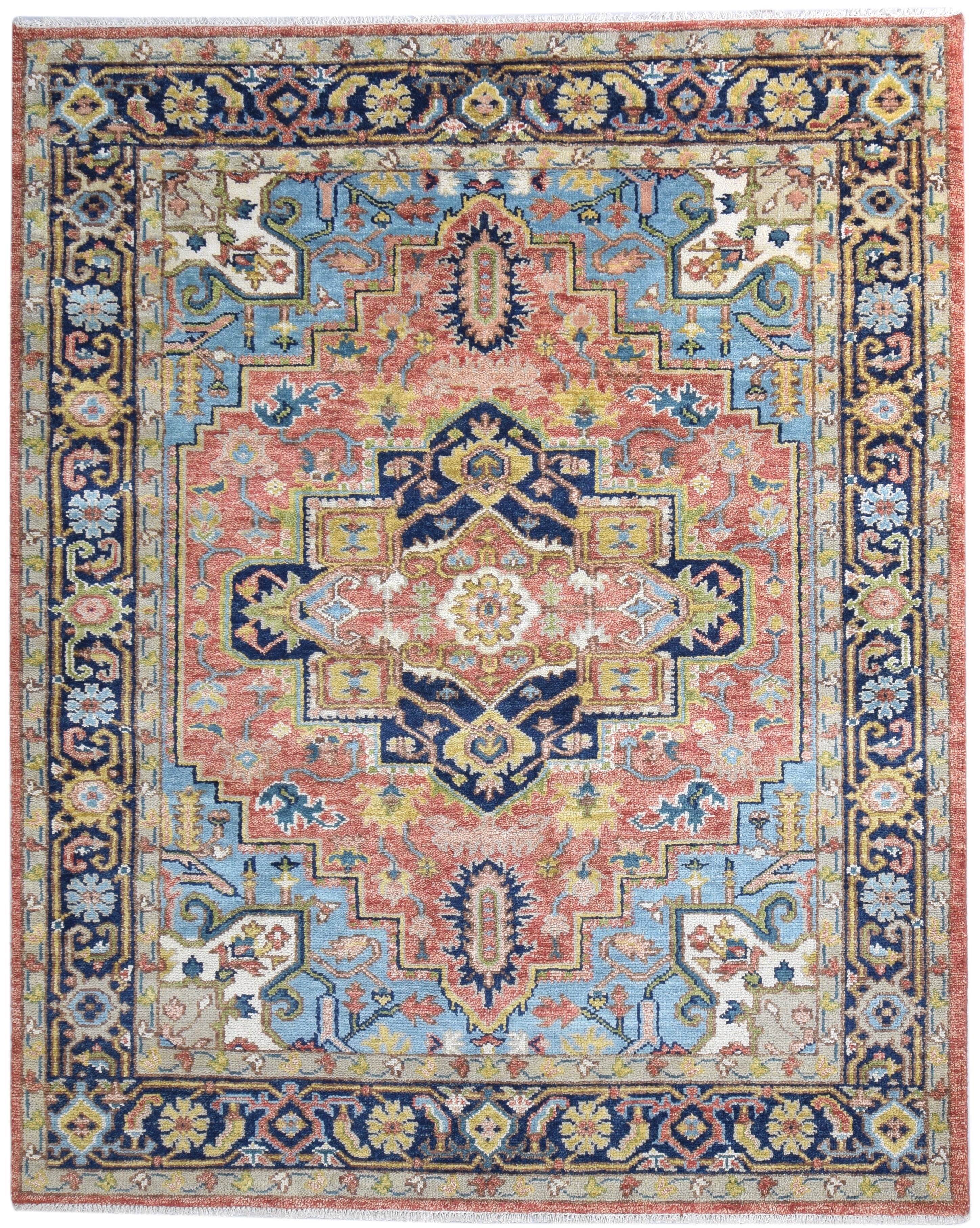 Sina Hand-Knotted Wool Rug Heriz Red Area Rug Persian 9234297553045