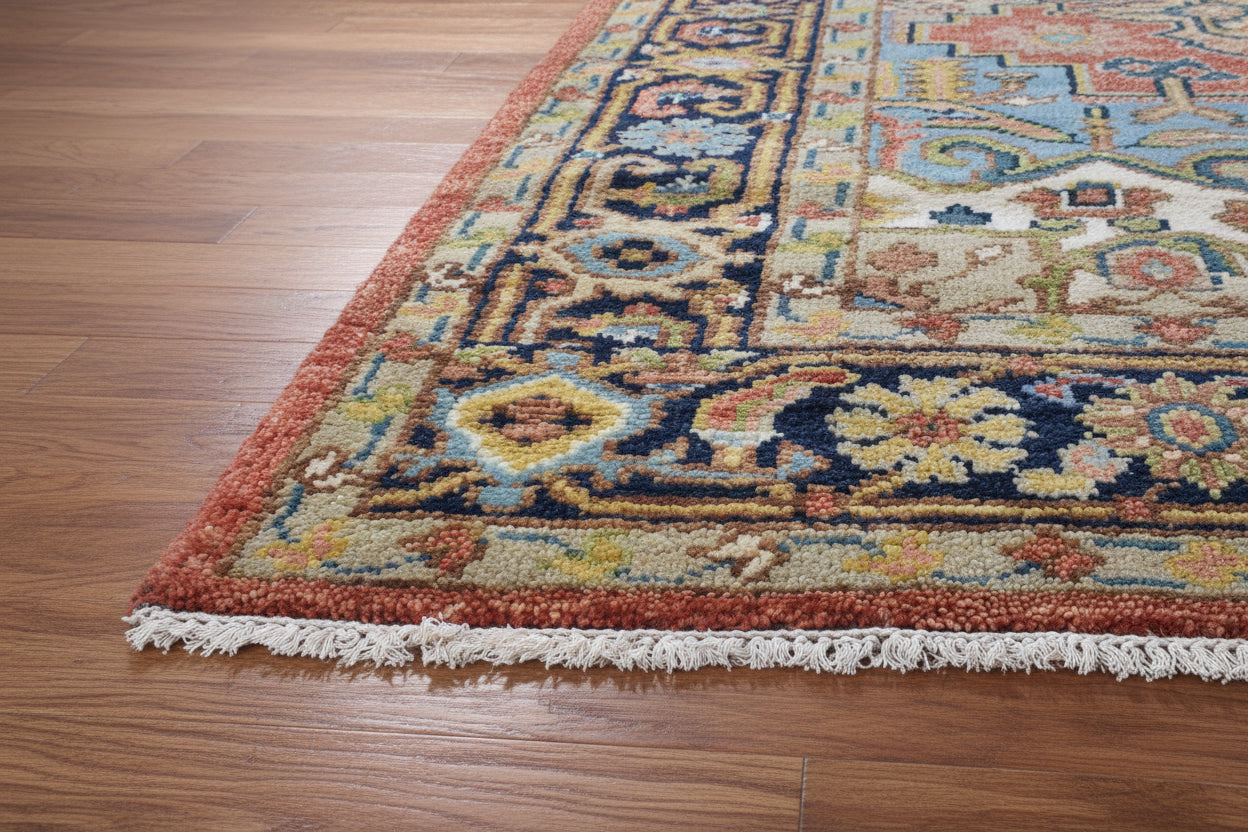 Sina Hand-Knotted Wool Rug Heriz Red Area Rug Persian 9234297553045