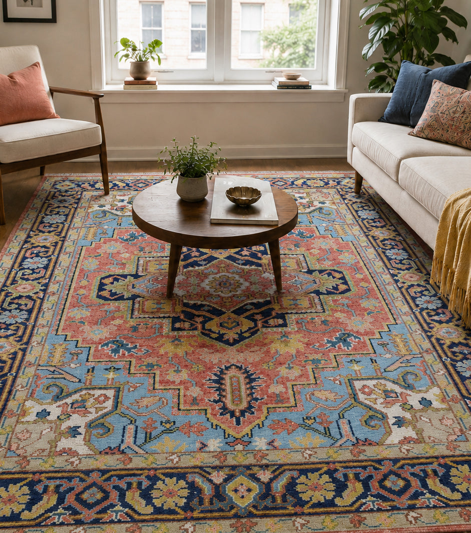 Sina Hand-Knotted Wool Rug Heriz Red Area Rug Persian 9234297553045