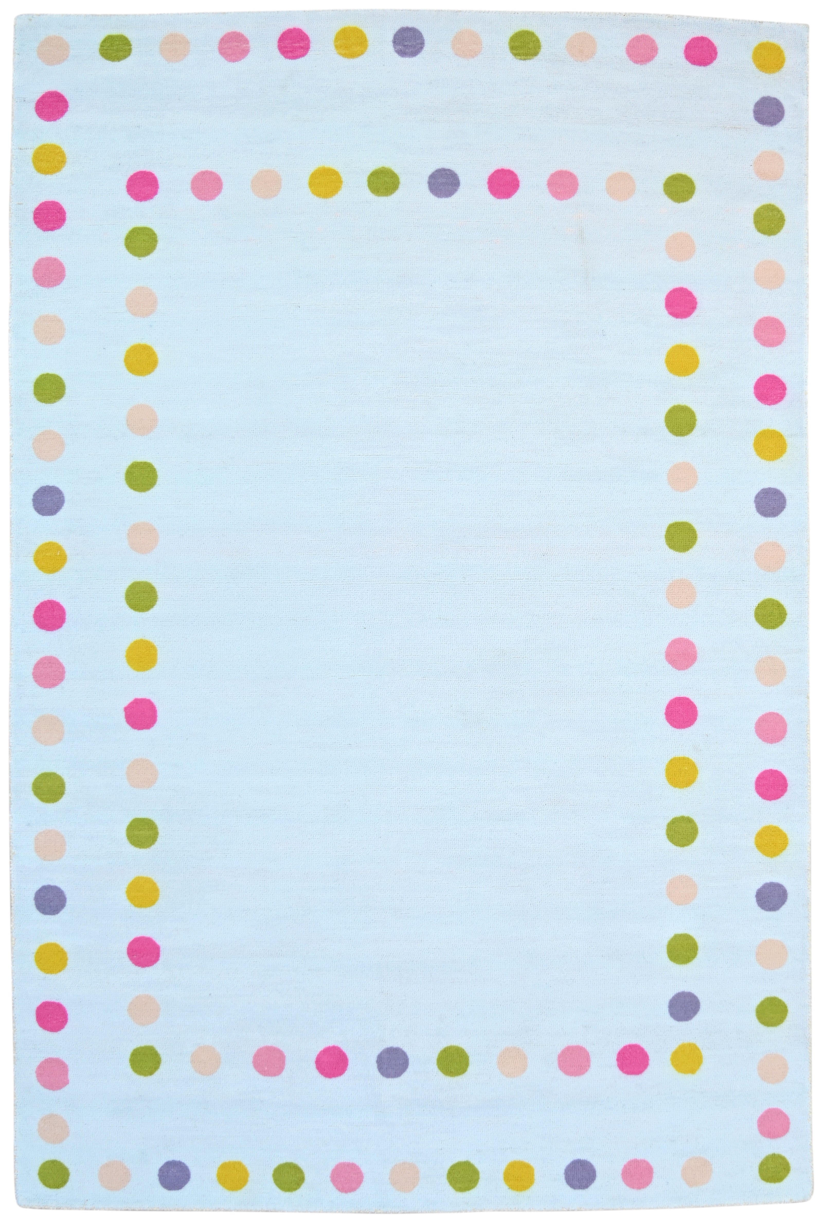 Sprinkles Polka Dot Border Handmade Sky Blue Kid's Rug - Modern Scandinavian Nursery Rug 9081820905621