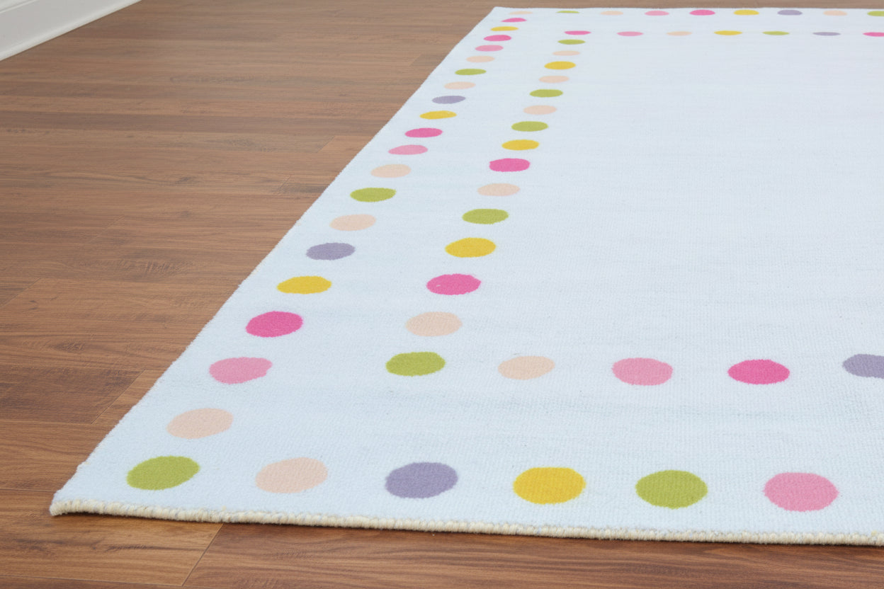 Sprinkles Polka Dot Border Handmade Sky Blue Kid's Rug - Modern Scandinavian Nursery Rug 9081820905621