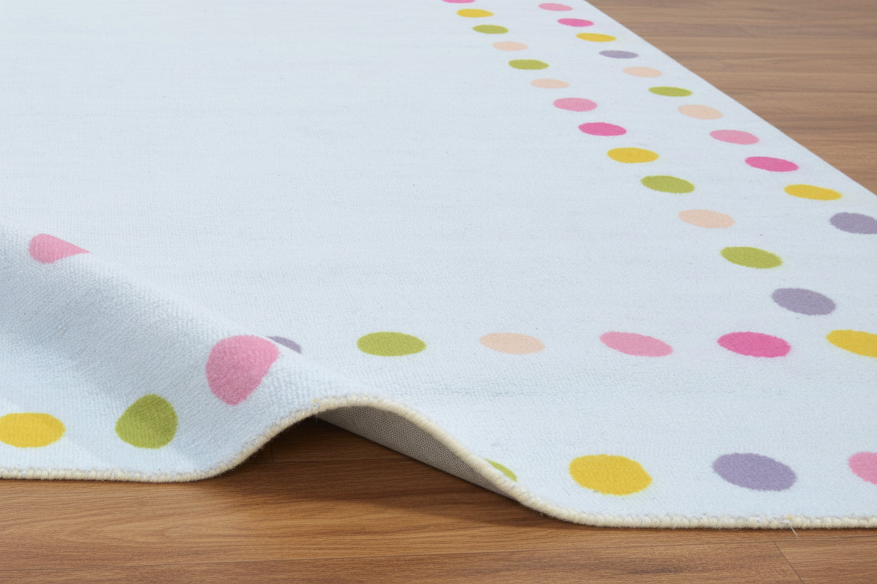 Sprinkles Polka Dot Border Handmade Sky Blue Kid's Rug - Modern Scandinavian Nursery Rug 9081820905621