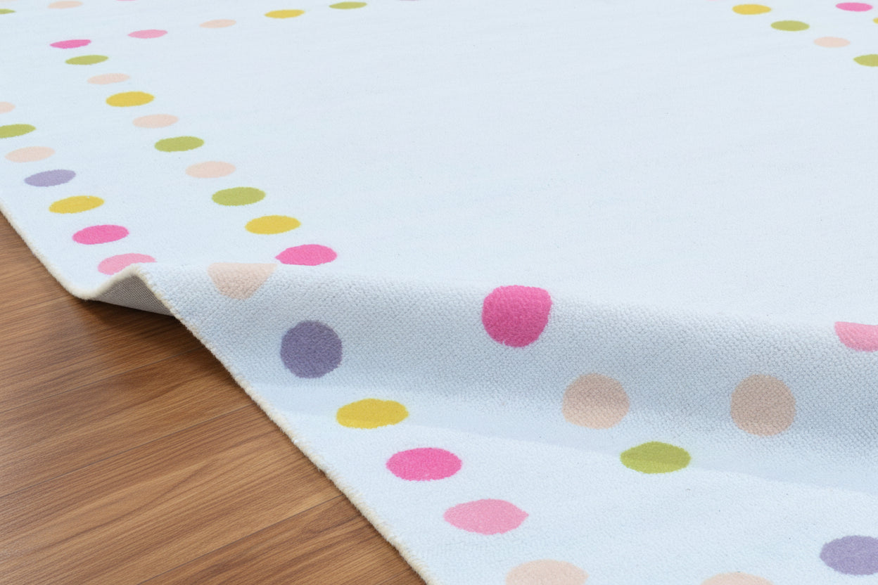 Sprinkles Polka Dot Border Handmade Sky Blue Kid's Rug - Modern Scandinavian Nursery Rug 9081820905621