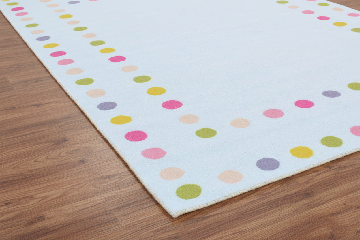 Sprinkles Polka Dot Border Handmade Sky Blue Kid's Rug - Modern Scandinavian Nursery Rug 9081820905621