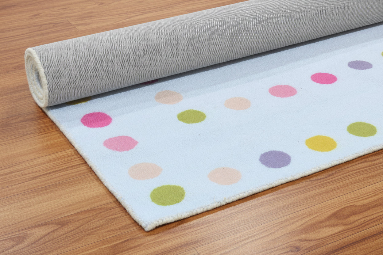 Sprinkles Polka Dot Border Handmade Sky Blue Kid's Rug - Modern Scandinavian Nursery Rug 9081820905621