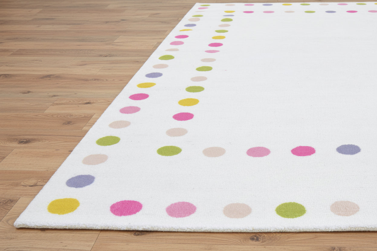 Sprinkles White Handmade Border Polka Dot Border Area Rug – Soft Modern Decorative Nursery Rug 9081825919125