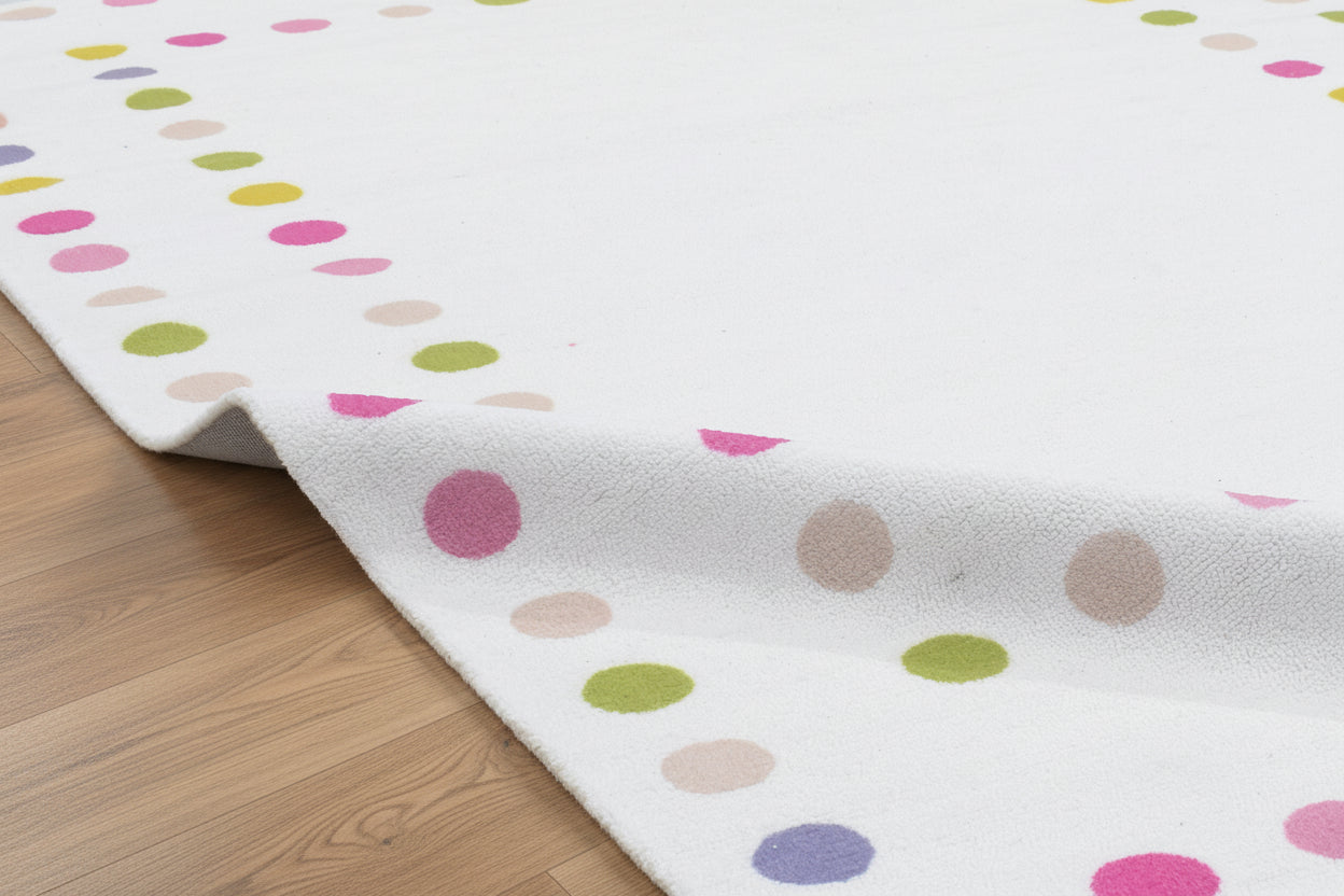 Sprinkles White Handmade Border Polka Dot Border Area Rug – Soft Modern Decorative Nursery Rug 9081825919125