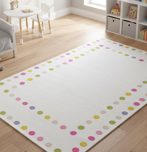 Sprinkles White Handmade Border Polka Dot Border Area Rug – Soft Modern Decorative Nursery Rug 9081825919125