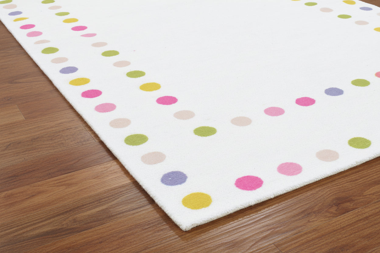 Sprinkles White Handmade Border Polka Dot Border Area Rug – Soft Modern Decorative Nursery Rug 9081825919125