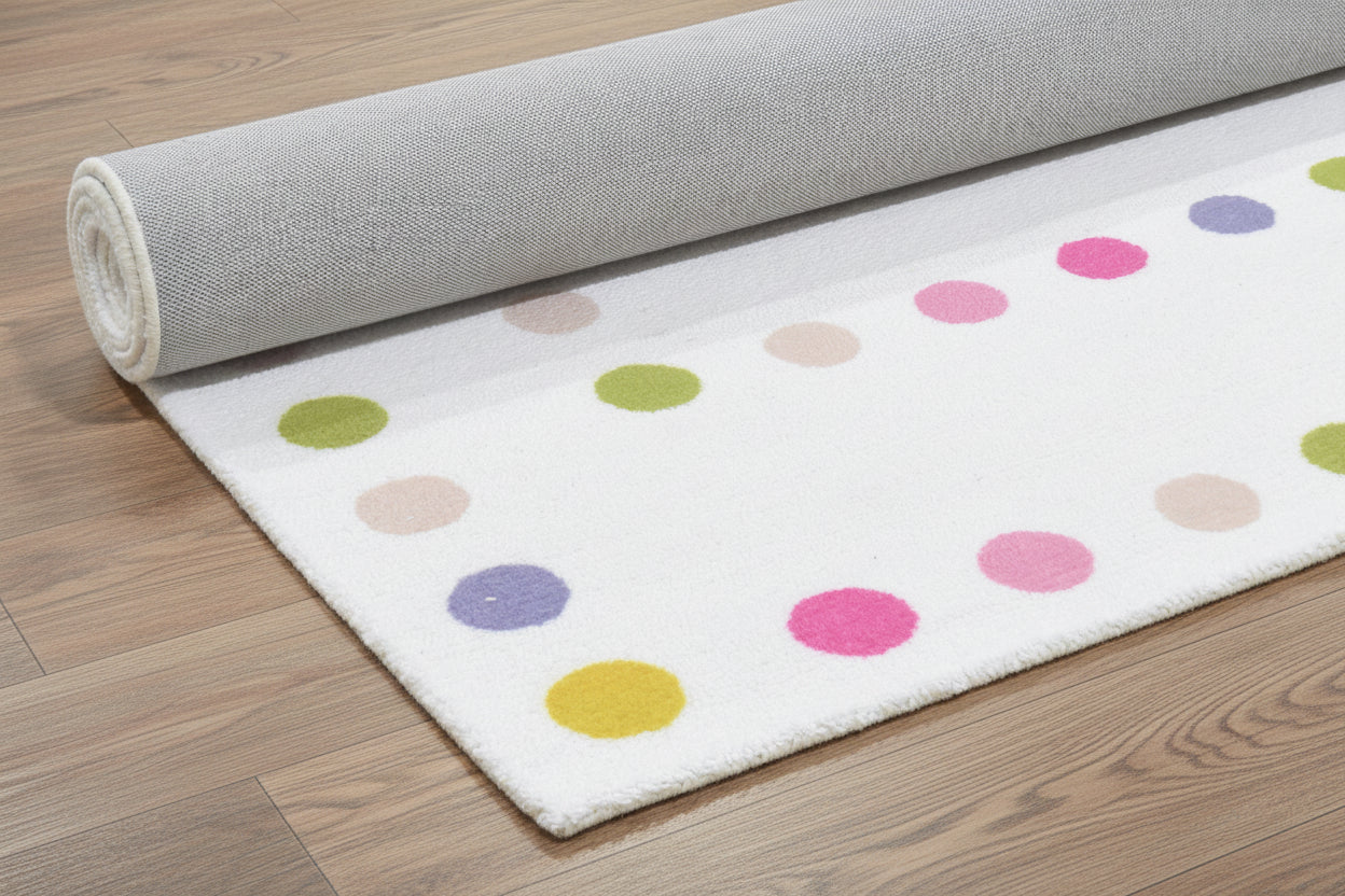 Sprinkles White Handmade Border Polka Dot Border Area Rug – Soft Modern Decorative Nursery Rug 9081825919125