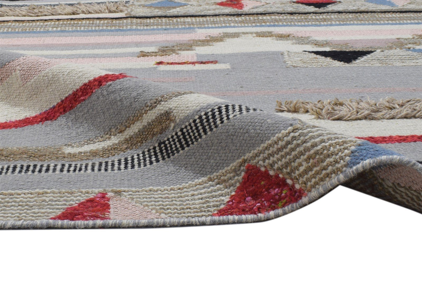 Stacee Multi Color Wool Rug 4' X 6' Modern Dhurrie Moroccan Geometric 7864150589589