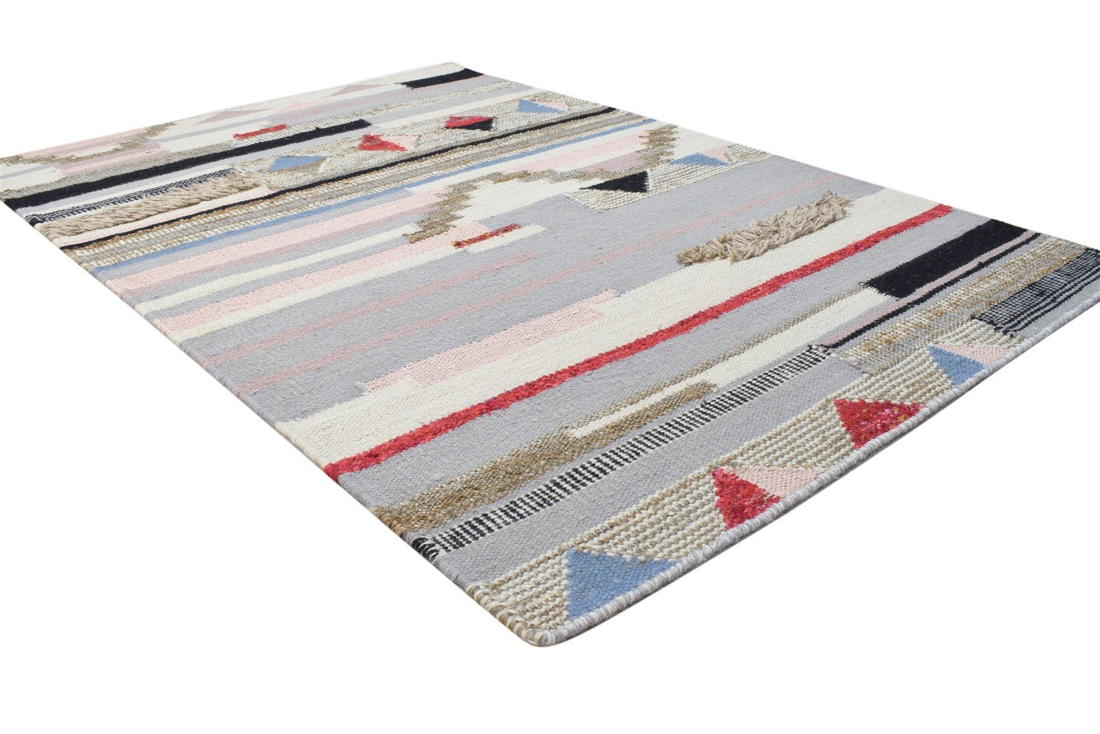 Stacee Multi Color Wool Rug 4' X 6' Modern Dhurrie Moroccan Geometric 7864150589589