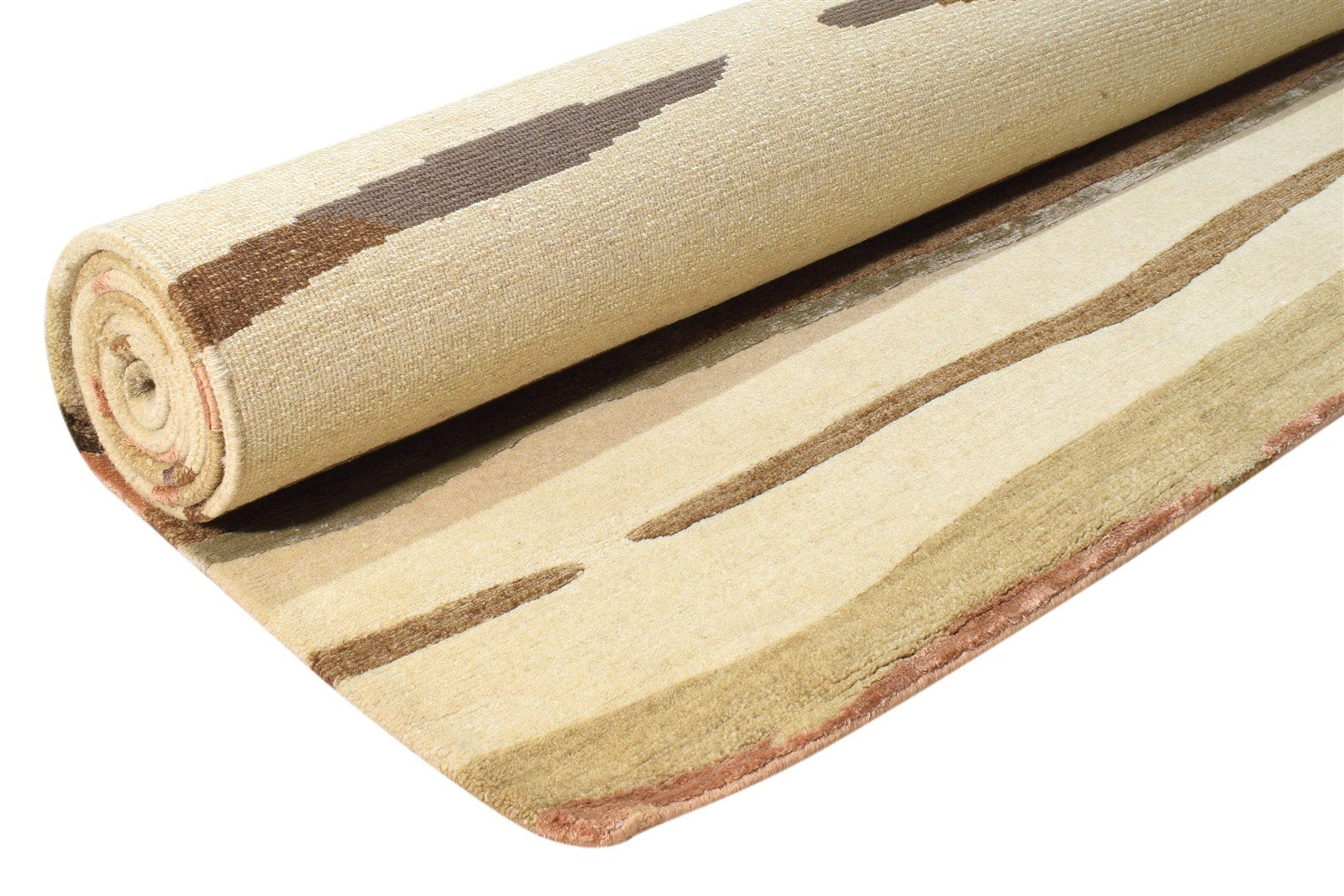 Stafani Hand Knotted Beige Wool / Silk Rug 6X9 Modern American Abstract 7865095061653