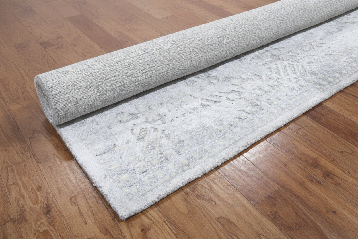 Sterling Handmade Gray & Silver Transitional Khotan Abstract Rug – Modern Loom Knotted Rug 9176373985429