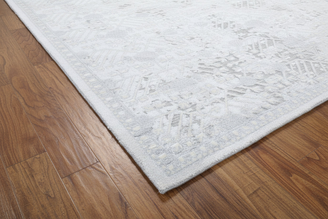 Sterling Handmade Gray & Silver Transitional Khotan Abstract Rug – Modern Loom Knotted Rug 9176373985429