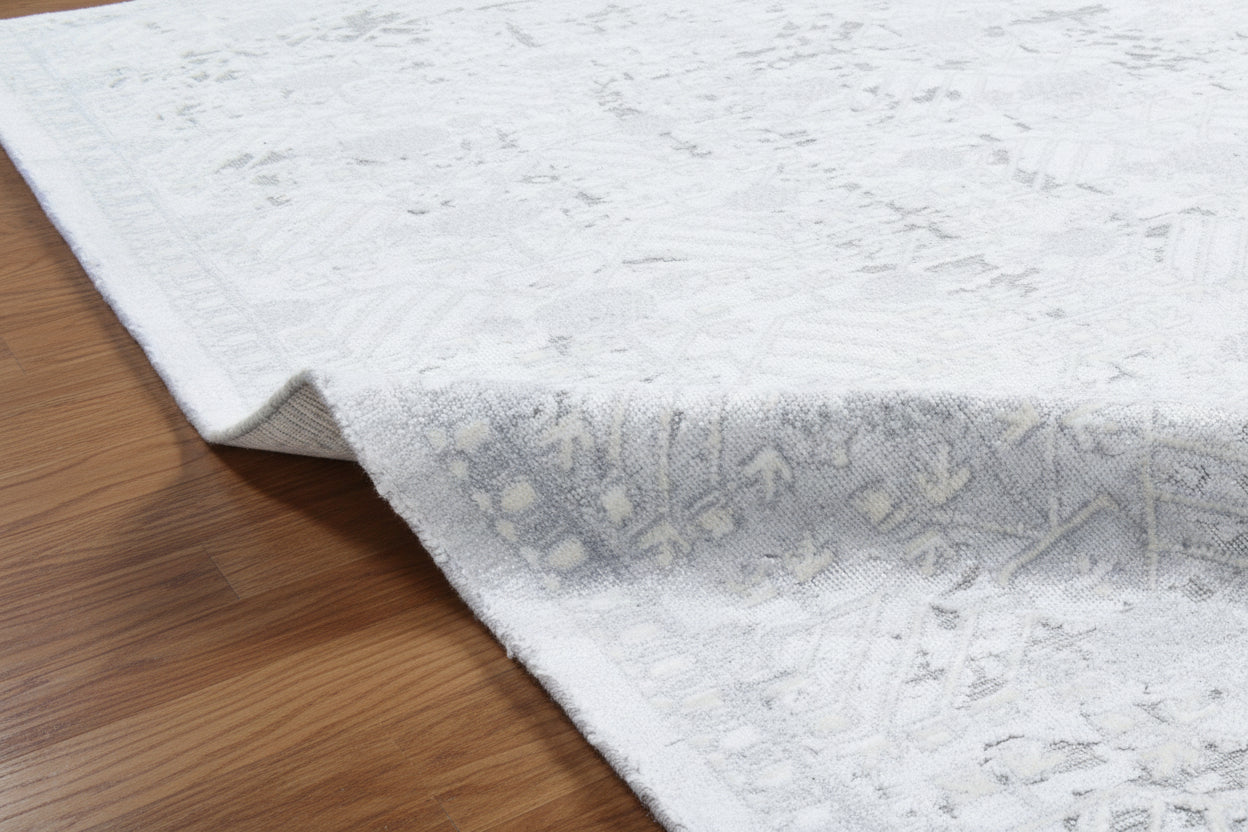 Sterling Handmade Gray & Silver Transitional Khotan Abstract Rug – Modern Loom Knotted Rug 9176373985429