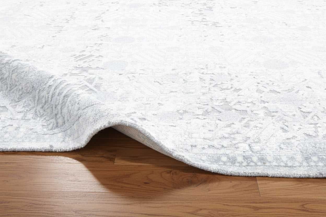 Sterling Handmade Gray & Silver Transitional Khotan Abstract Rug – Modern Loom Knotted Rug 9176373985429