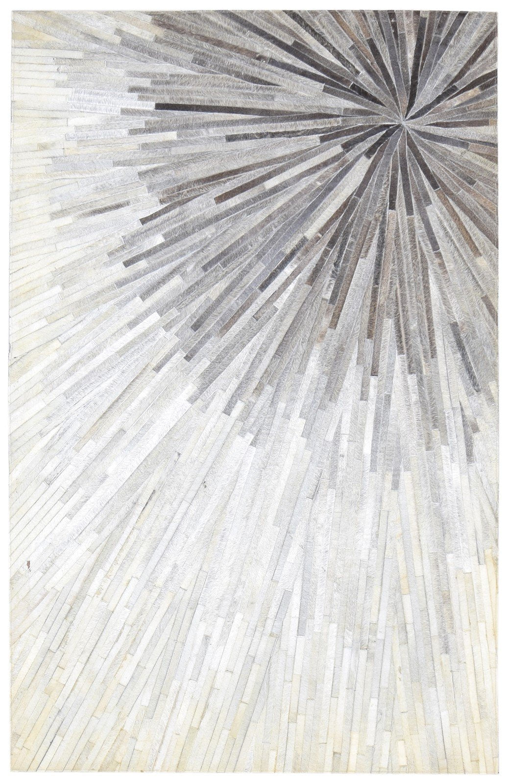 Sunburst Handmade Ivory Leather Rug | Abstract Patchwork Cowhide Area Rug 7864431837333