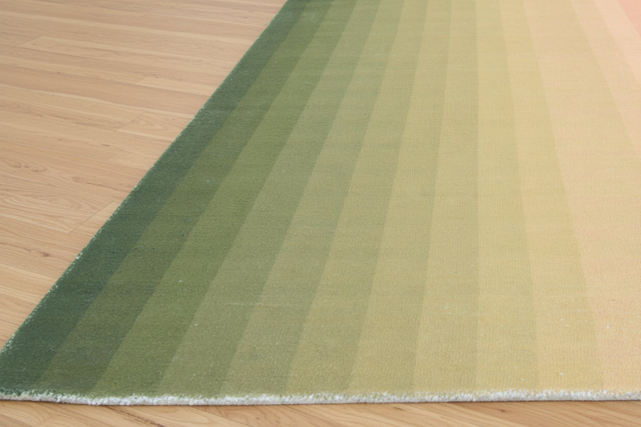 Sunrise Gradient Ombre Stripe Handmade Area Rug – Modern Green to Coral Soft Rug 9122047295637