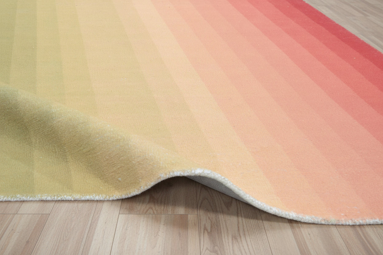 Sunrise Gradient Ombre Stripe Handmade Area Rug – Modern Green to Coral Soft Rug 9122047295637
