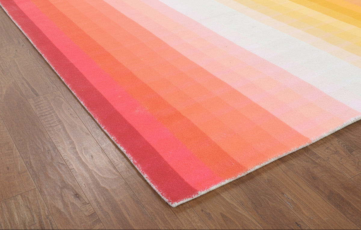 Sunrise Gradient Ombre Stripe Handmade Area Rug – Modern Raspberry Red to Yellow Soft Rug 9122736242837