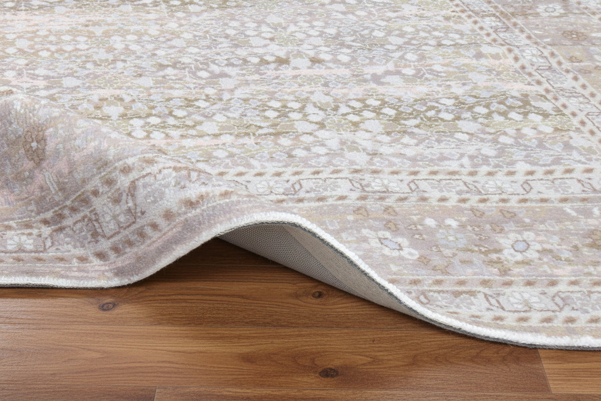 Tamsin Handmade Vintage Persian Beige Area Rug – Modern Neutral Floral Border Rug 9170540986517