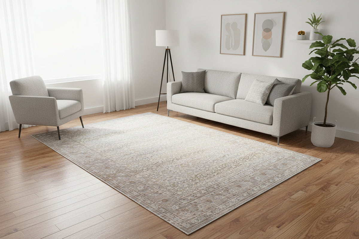 Tamsin Handmade Vintage Persian Beige Area Rug – Modern Neutral Floral Border Rug 9170540986517