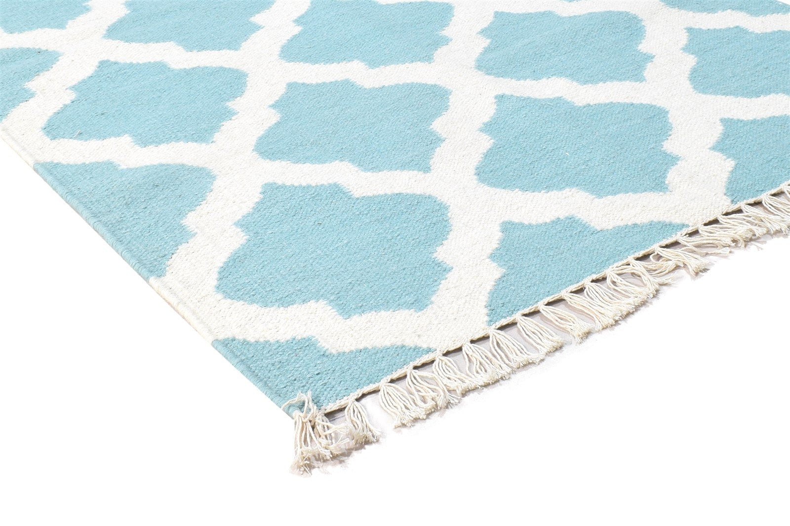 Teal Blue Wool Rug 3' X 5' Modern Dhurrie Moroccan Trellis Small Carpet 7864377049237