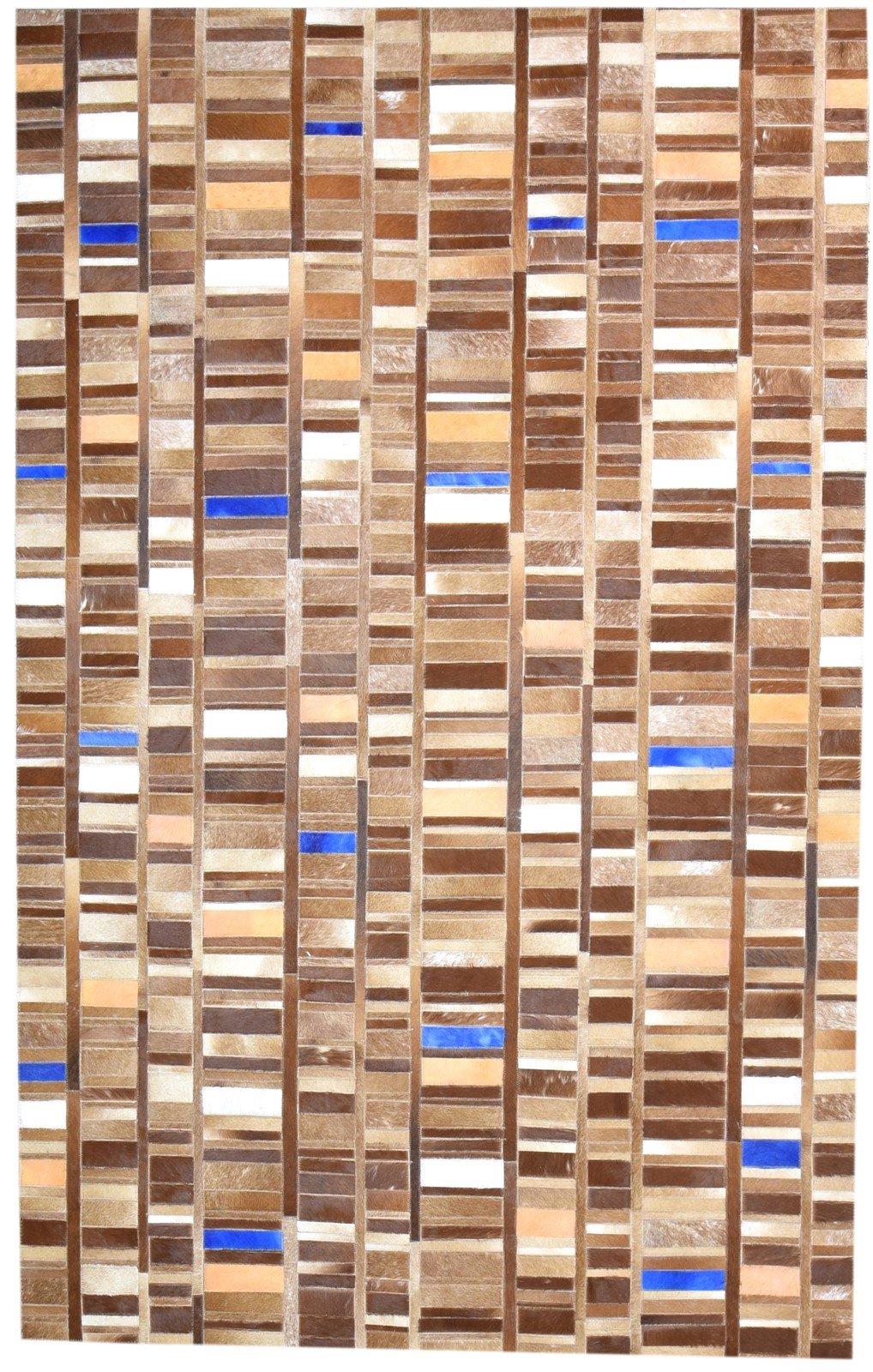 Terrie Mosaic Brown Multi Leather Striped Rug | Modern Geometric Patchwork Cowhide Rug 7865128386709