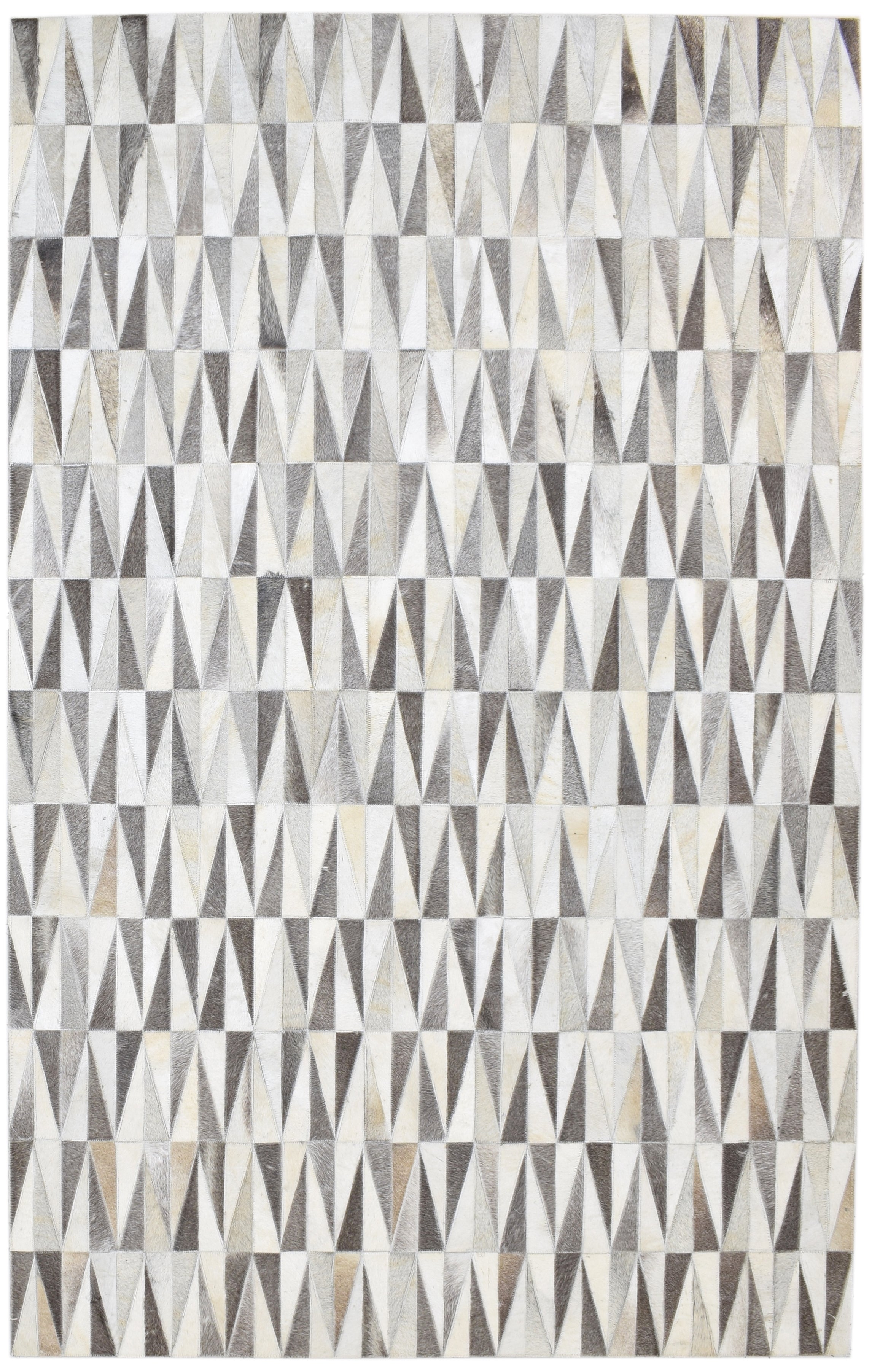 Triangle Mosaic Handmade Leather Gray Rug - Modern Stitched Geometric Cowhide Rug 9064006090901