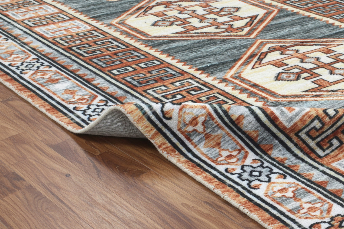 Tribal Kazak Handmade Slate Blue Area Rug – Modern Geometric Medallion Style Rug