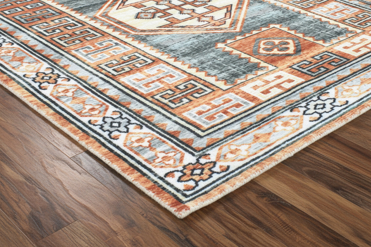 Tribal Kazak Handmade Slate Blue Area Rug – Modern Geometric Medallion Style Rug
