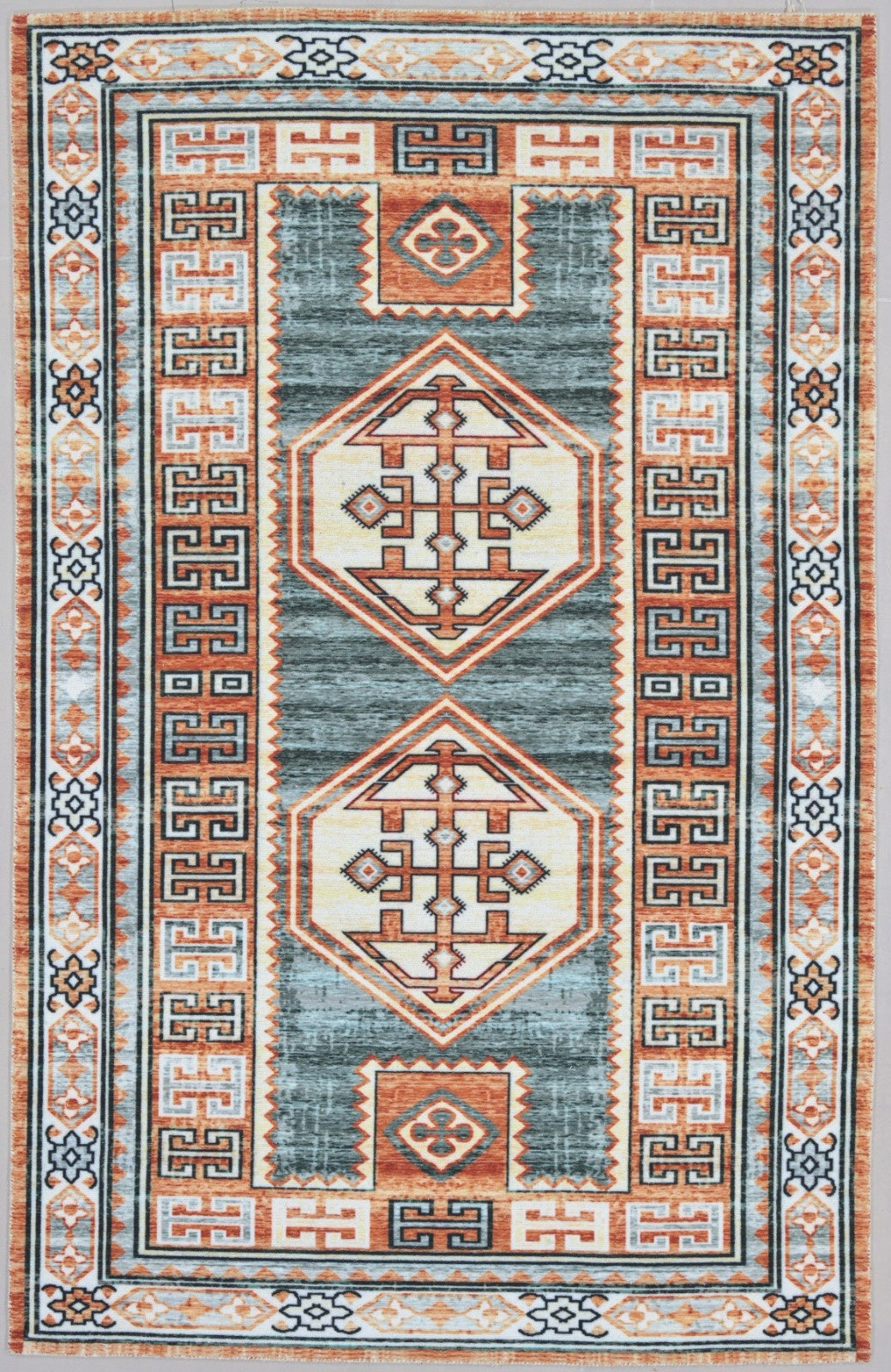 Tribal Kazak Handmade Slate Blue Area Rug – Modern Geometric Medallion Style Rug