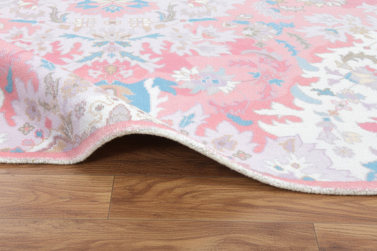 Valentina Handmade Blush Pink Medallion Area Rug – Transitional Artisanal Oushak Style