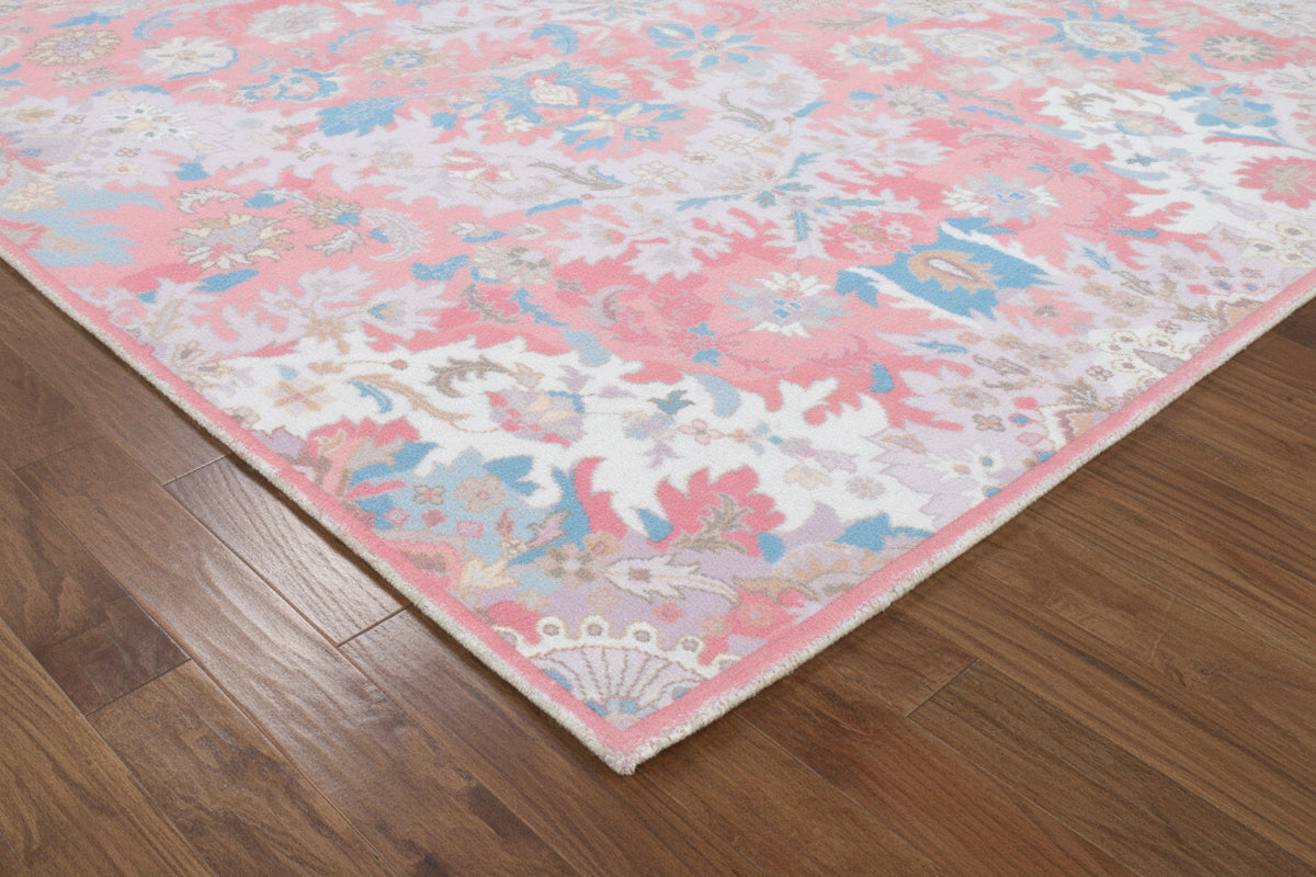 Valentina Handmade Blush Pink Medallion Area Rug – Transitional Artisanal Oushak Style