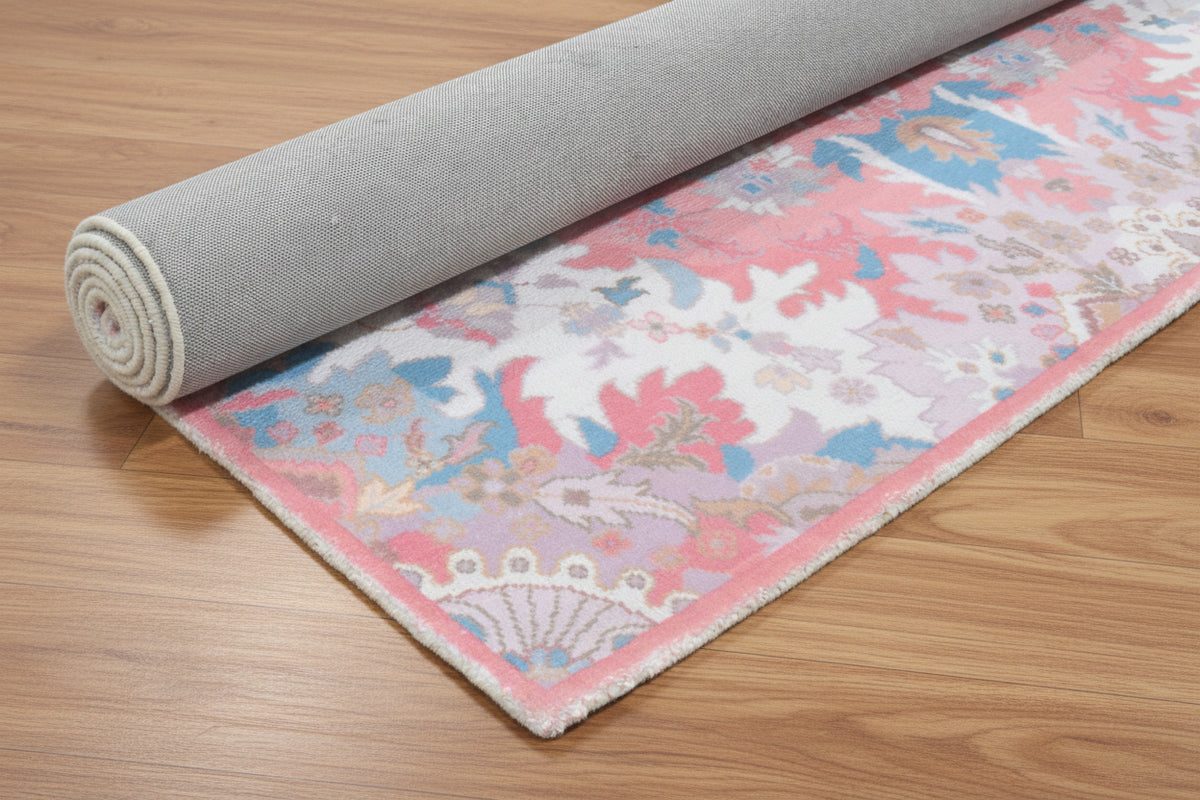 Valentina Handmade Blush Pink Medallion Area Rug – Transitional Artisanal Oushak Style