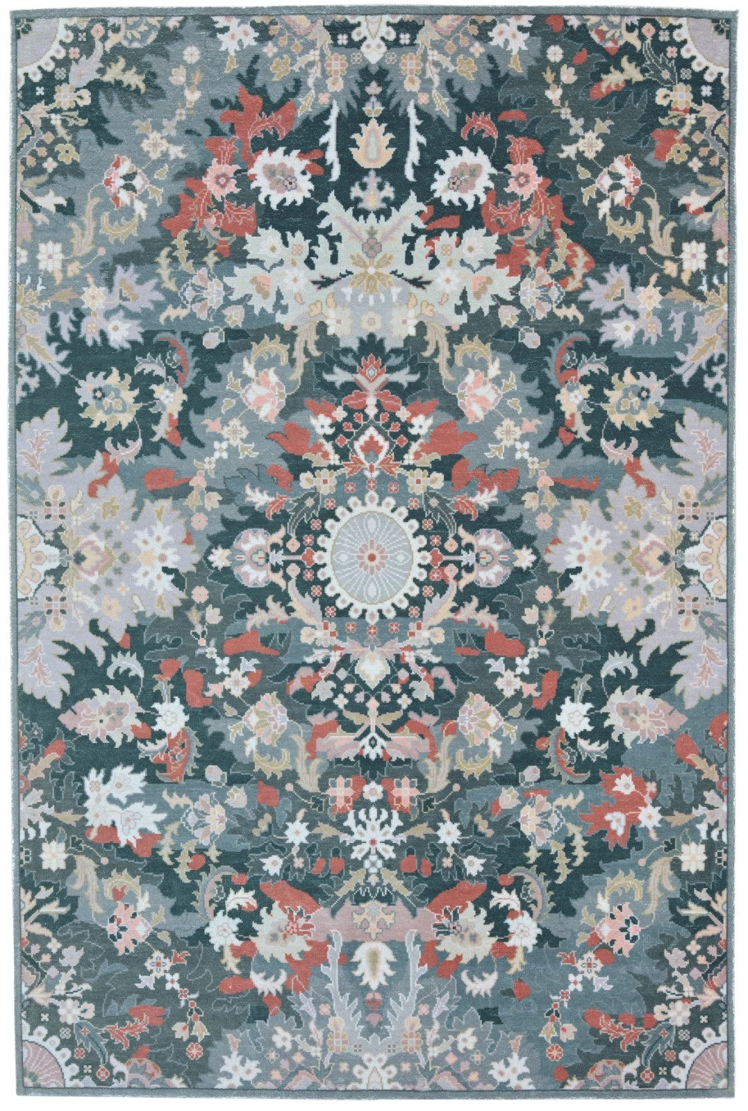 Valentina Handmade Dark Teal Medallion Area Rug – Transitional Artisanal Oushak Style 9175439245461