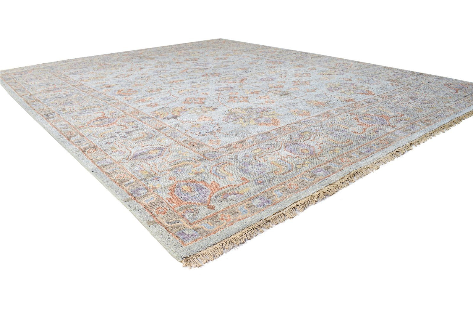 Vendal Wool Blue Gray Hand-Knotted Oushak Persian Rug 8881898094741